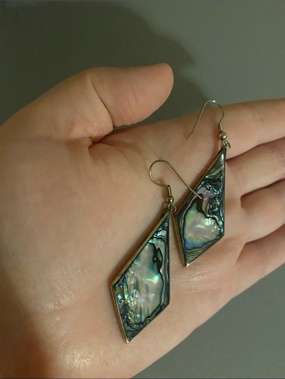 Alpaca Mexico Silver Abalone Shell Drop Earrings - Iridescent Green Blue